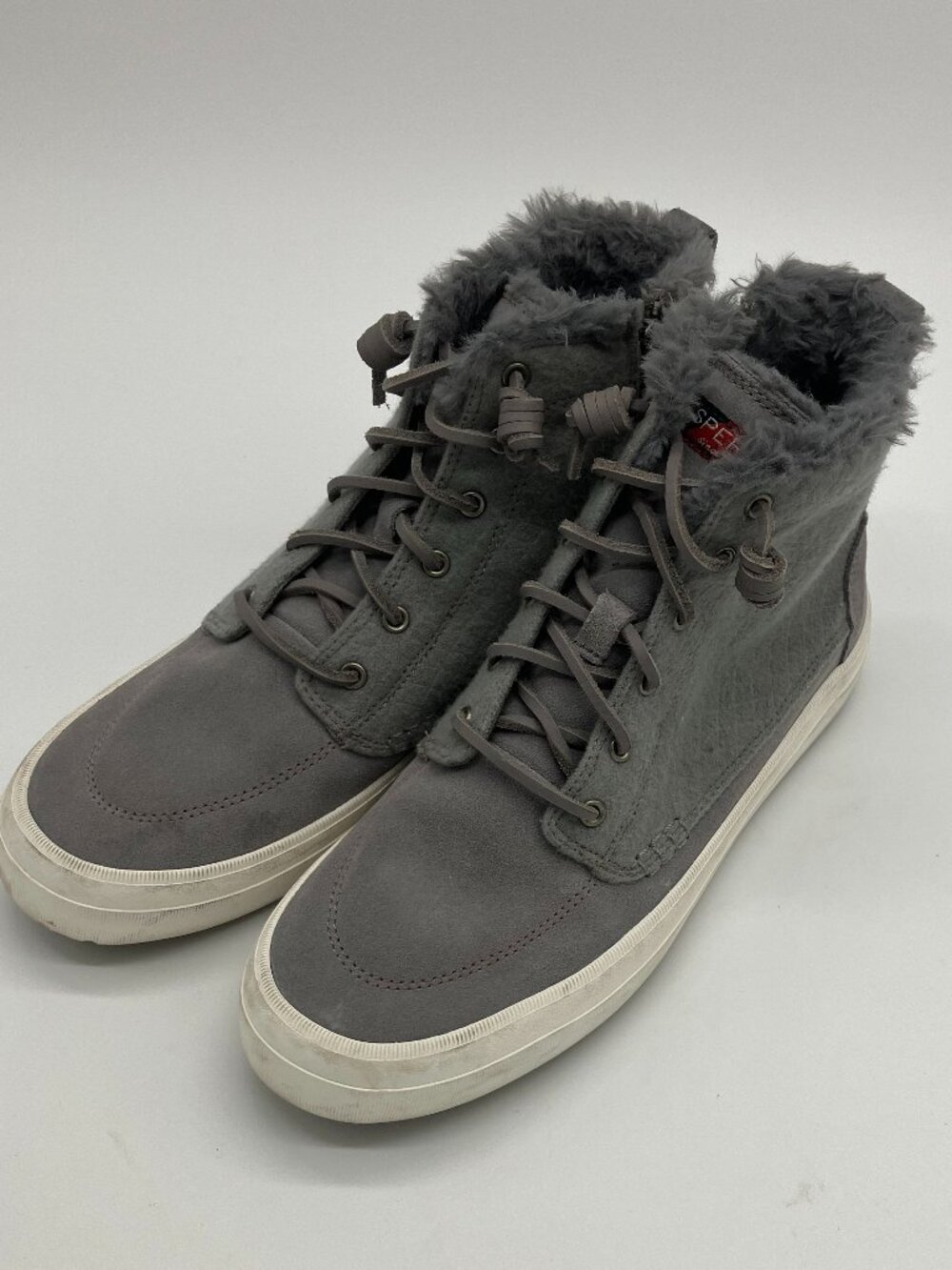 Sperry Leather Faux Fur Grey High Top Sneaker Womens 10M‎